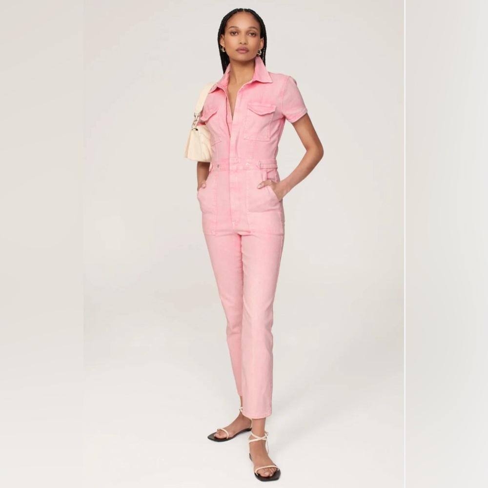 Good American,Fit For Success, Pink denim jumpsuit size 4, which is a size XL